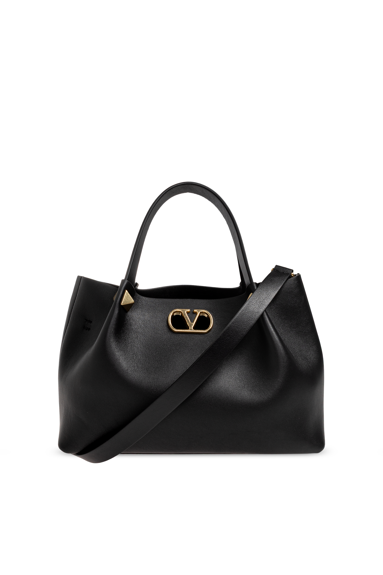 Valentino Garavani Skórzana Torba Z Logo, Kobiety, Czarny