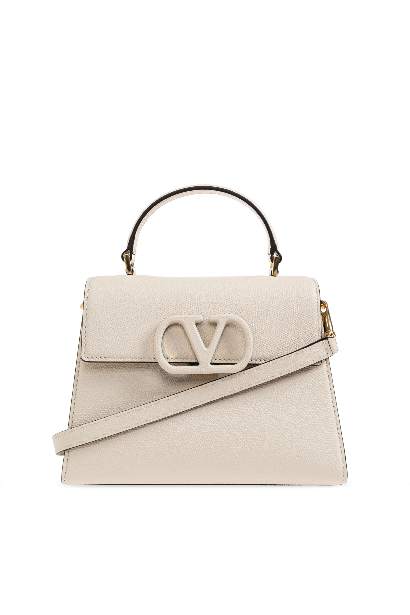 Valentino Garavani Skórzana Torba Z Logo, Kobiety, Kremowy