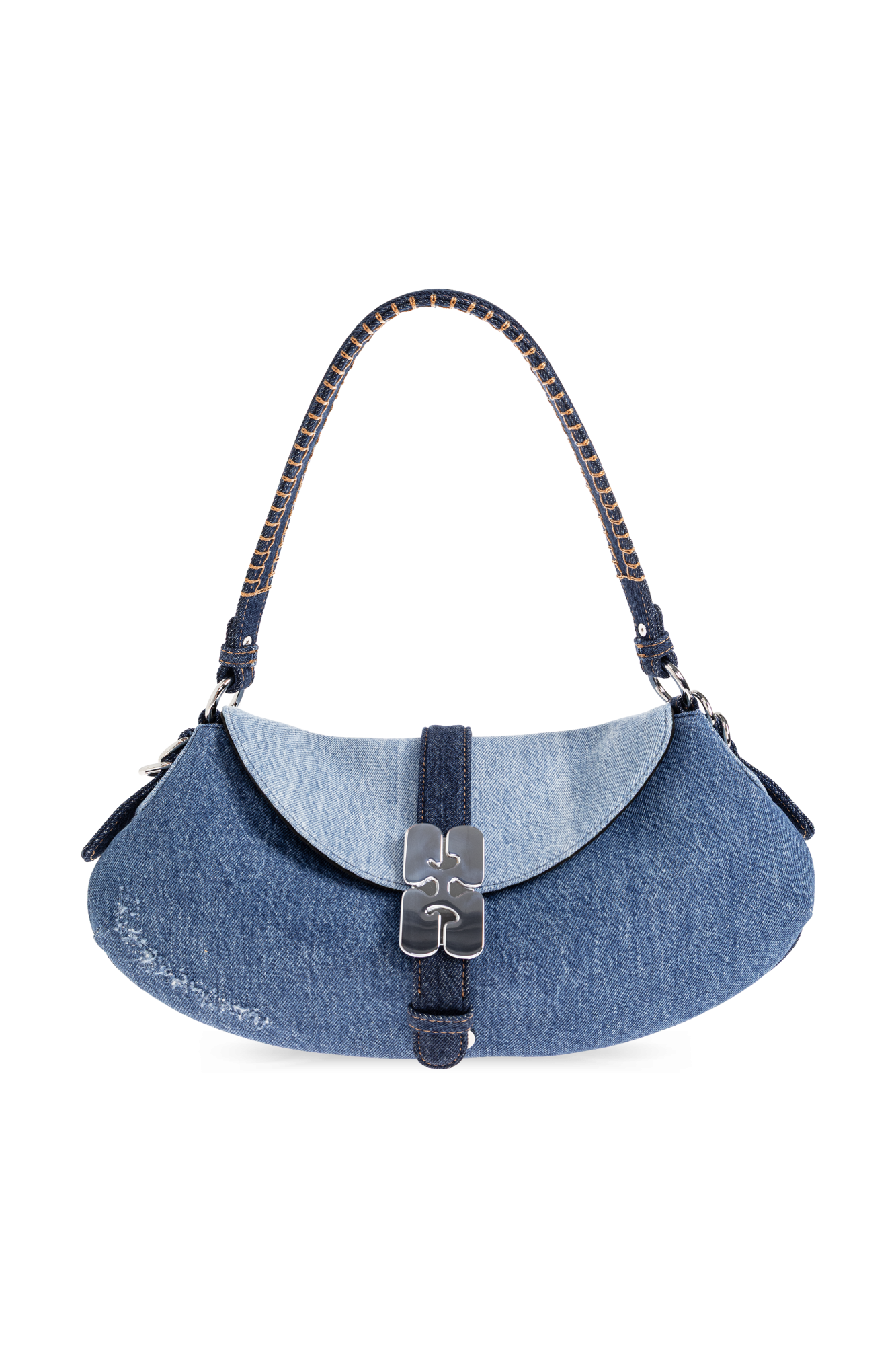 Ganni Jeansowa Torba Z Efektem `vintage`, Kobiety, Niebieski