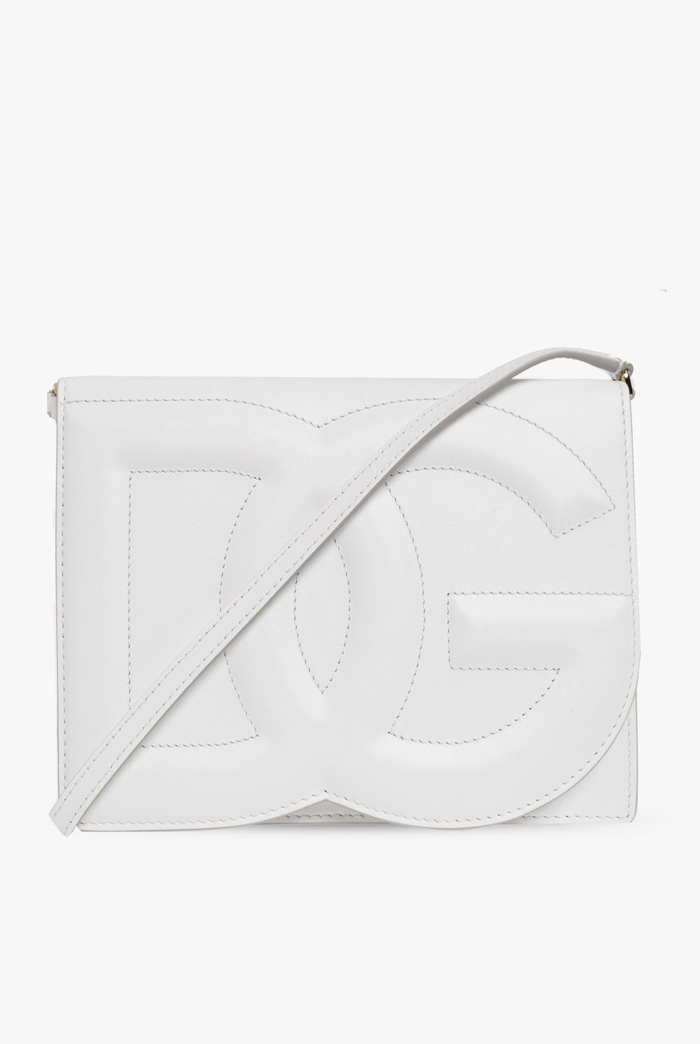Dolce & Gabbana Skórzana Torba Na Ramię Z Logo, Kobiety, Biały