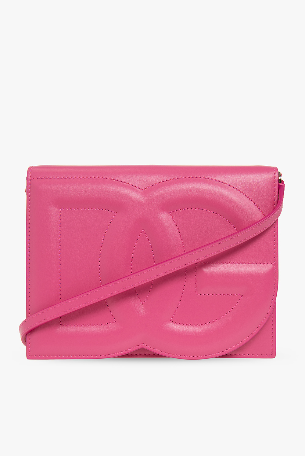 Dolce & Gabbana Skórzana Torba Na Ramię Z Logo, Kobiety, Różowy
