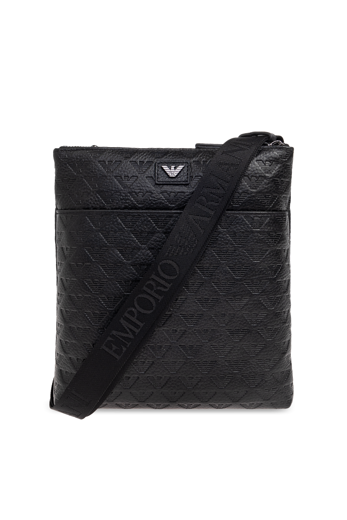 Emporio Armani Skórzana Torba Na Ramię Z Monogramem, Mężczyźni, Czarny