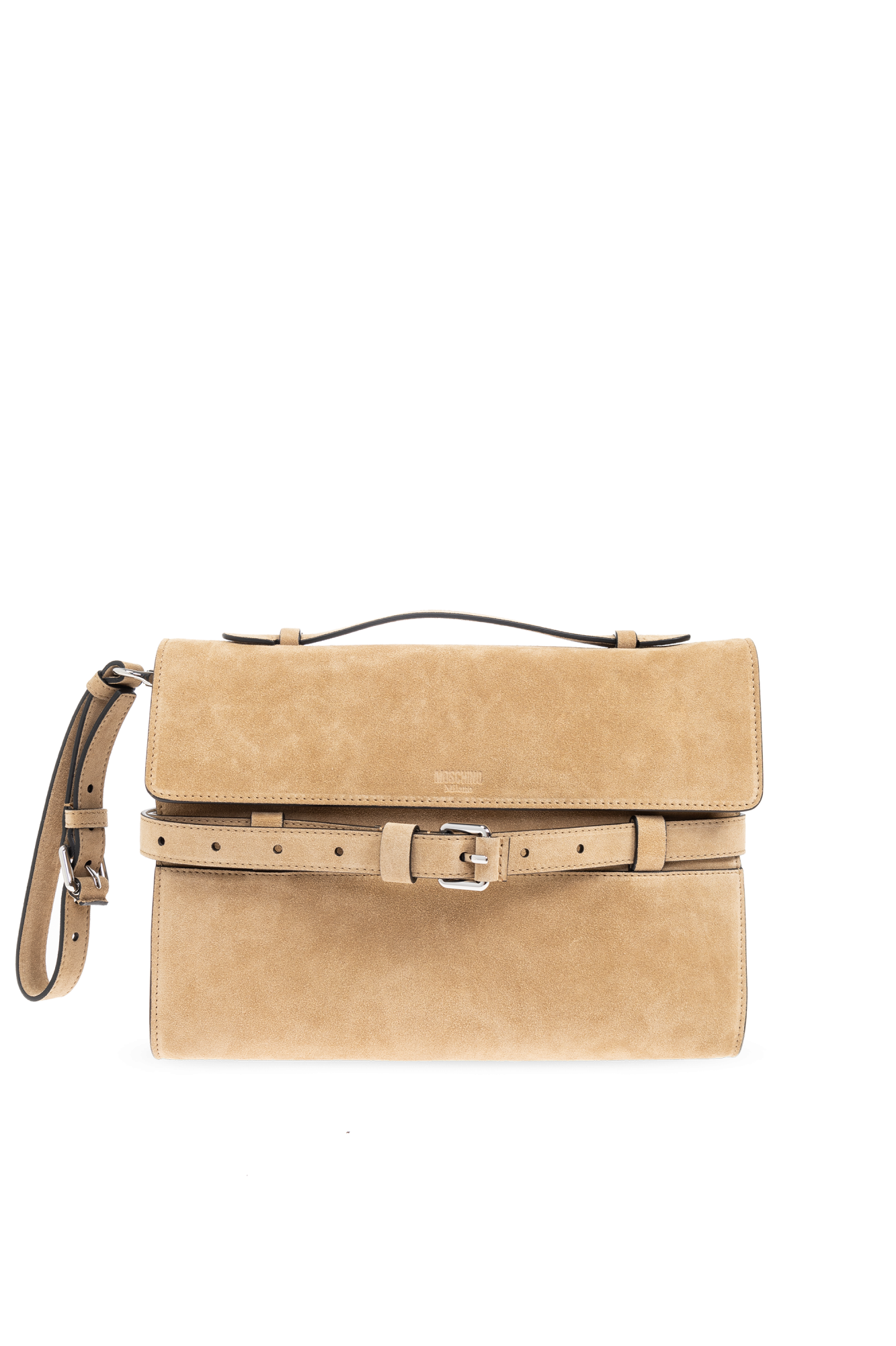 Moschino Zamszowa Torba Do Ręki, Kobiety, Beżowy