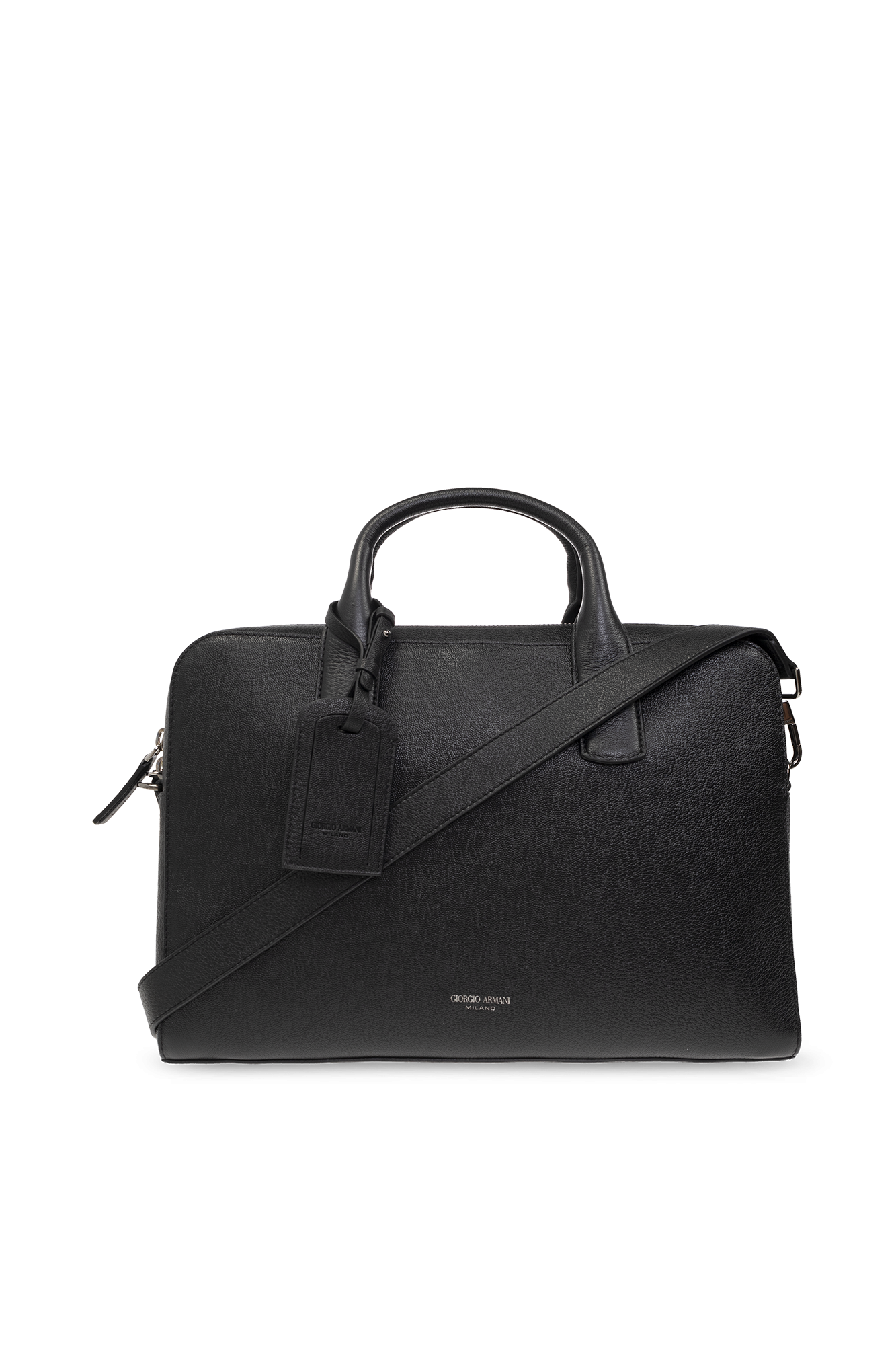 Giorgio Armani Skórzana Aktówka, Mężczyźni, Czarny