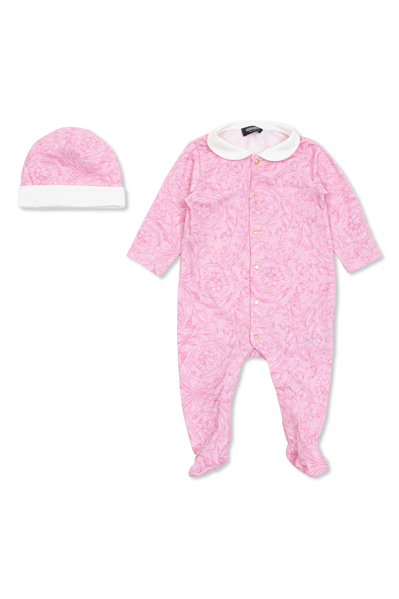 Versace Kids Komplet: Pajacyk Niemowlęcy I Czapeczka, Unisex, Różowy