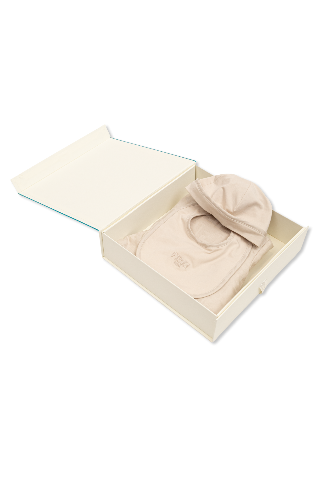 Fendi Kids Zestaw: Pajacyk Niemowlęcy, śliniak, Czapeczka, Unisex, Beżowy