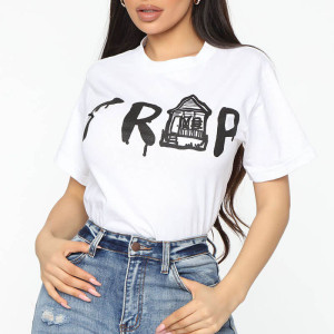 Casual O Impresión Preciosa Cuello Camiseta Blanca