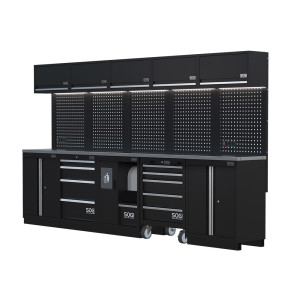 Arredamento modulare in lamiera SOGI ARR-OFF-3400 per officina e garage - piano in acciaio inox - 3400x466x2000 mm