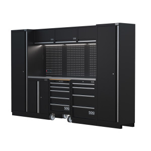 Arredamento modulare in lamiera SOGI ARR-OFF-3240 per officina e garage - piano in acciaio inox - 3240x466x2000 mm