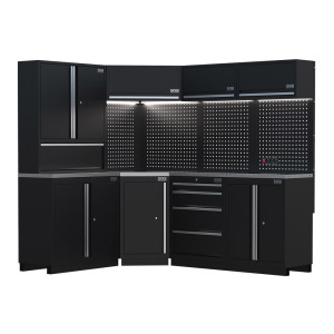 Arredamento modulare in lamiera SOGI ARR-OFF-3895 per officina e garage - piano in acciaio inox - 3895x466x2000 mm