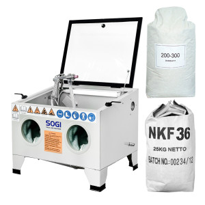 Sabbiatrice SOGI S-56 da banco + 25 kg corindone grana 36 + 25 kg microsfere vetro grana 200/300