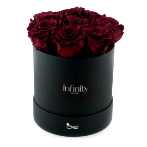 Burgundowe wieczne róże w czarnym dużym flower boxie Infinity Rose