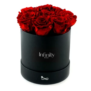 Czerwone wieczne róże w czarnym dużym flower boxie Infinity Rose - Vibrant Red