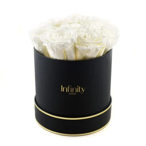 Białe wieczne róże czarny duży flower box Infinity Rose