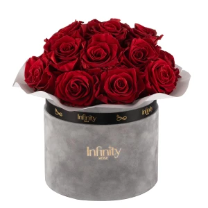 Bukiet czerwone wieczne róże szary flower box Infinity Rose - Vibrant Red