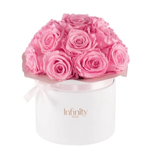 Bukiet różowe wieczne róże biały flower box Infinity Rose