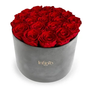 Flowerbox Infinity Rose czerwone róże wieczne w szarym welurowym pudełku XXL Velvet