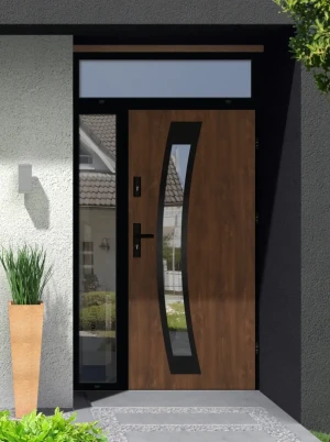 Model CALOTES LOFT PREMIUM 72 mm front door with side and top sidelight / side and top panel with black frame and black handle - energy efficient mode