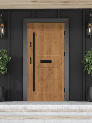 Model GEKKO BLACK PREMIUM 72 mm front door with black bar – energy efficient [Ud=1.1] modern external door