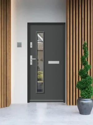 Model AQUILA PREMIUM 72 mm front door with handle – energy efficient [Ud=1.1] modern external door with triple-glazed mirrored glass Classic Style