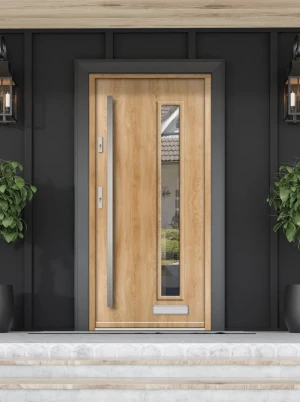 Model BONASA PREMIUM 72 mm front door with bar – energy efficient [Ud=1.1] modern external door with triple-glazed mirrored glass Classic Style