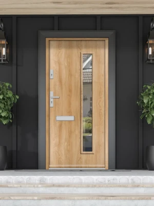 Model BONASA PREMIUM 72 mm front door with handle – energy efficient [Ud=1.1] modern external door with triple-glazed mirrored glass Classic Style