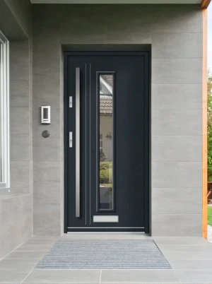 Model LARUS PREMIUM 72 mm front door with bar – energy efficient [Ud=1.1] modern external door with triple-glazed mirrored glass Classic Style