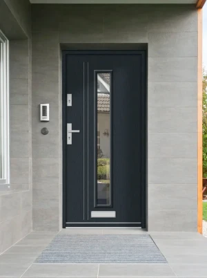 Model LARUS PREMIUM 72 mm front door with handle – energy efficient [Ud=1.1] modern external door with triple-glazed mirrored glass Classic Style