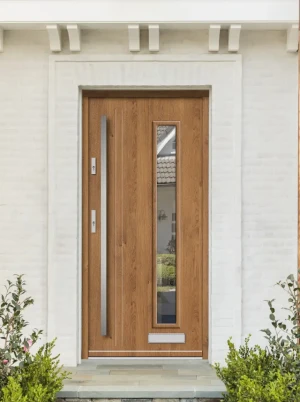 Model STRIX PREMIUM 72 mm front door with bar – energy efficient [Ud=1.1] modern external door with triple-glazed mirrored glass Classic Style