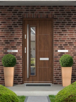 Model TETRAE PREMIUM 72 mm front door with bar – energy efficient [Ud=1.1] modern external door with triple-glazed mirrored glass Classic Style