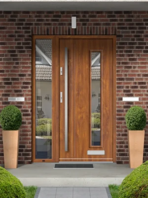 Model STRIX PREMIUM 72 mm front door with sidelight / side panel with bar – energy efficient modern external door with mirrored glass