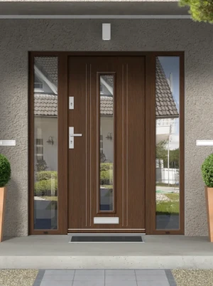 SAFE ALU-STEEL Well made durable modern made to measure energy efficient 72mm thick front door  warm aluminium frame wide double side panels with triple glazed glass Falco PCV SZYBA