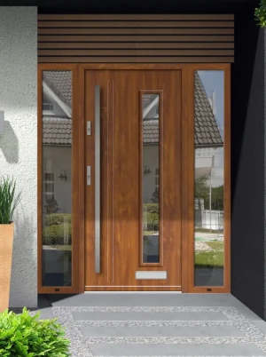 SAFE ALU-STEEL Well made durable modern made to measure energy efficient 72mm thick front door  warm aluminium frame wide double side panels with triple glazed glass Strix PCV SZYBA