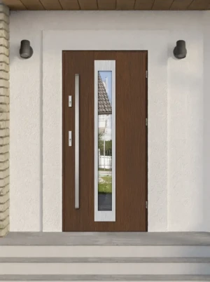 Contemporary external door and frame set triple-glazed mirrored glass - Model IGUANA PREMIUM 72mm energy efficient U=1.1 with bar Inox Design