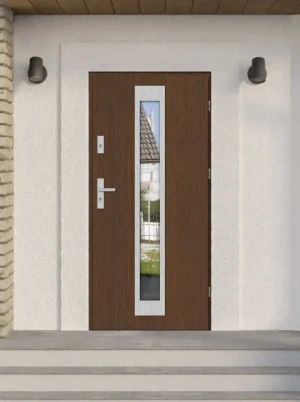 Contemporary modern front door and frame set triple-glazed mirrored glass - Model IGUANA PREMIUM 72mm energy efficient U=1.1 with handle Inox Design