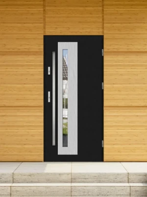 Contemporary external door and frame set triple-glazed mirrored glass - Model NATRIX PREMIUM 72mm energy efficient U=1.1 with bar Inox Design