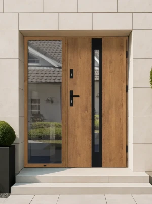 Oak Modern Front Door with Sidelight | External Door | Secure | AluSteel Construction