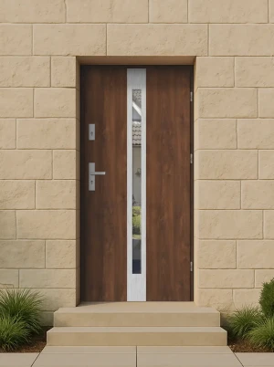 Contemporary modern front door and frame set triple-glazed mirrored glass - Model APIS PREMIUM 72mm energy efficient U=1.1 with handle Inox Design