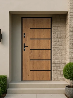 Model AURUM LOFT PREMIUM 72 mm front door with black frame and black handle – energy efficient [Ud=1.1] modern external door