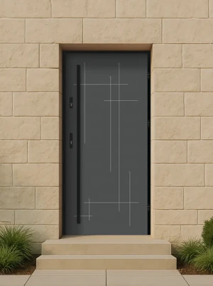 Contemporary Entrance Door | **High Thermal Performance** | AluSteel | Black Frame