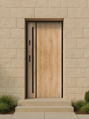 Model LUNA LOFT PREMIUM 72 mm front door with black frame and black bar – energy efficient [Ud=1.1] modern external door