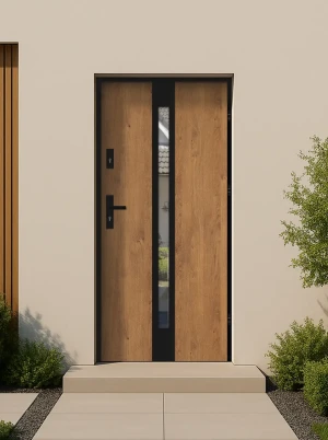 Model APIS LOFT PREMIUM 72 mm front door with black frame and black handle – energy efficient [Ud=1.1] modern external door with mirrored glass