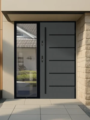Anthracite grey Front Door with Sidelight | Black Frame | High Security | Energy Efficient