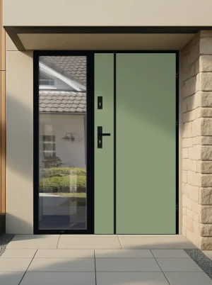 Model LUNA LOFT PREMIUM 72 mm front door with sidelight / side panel with black frame and black handle - energy efficient modern external door with mi