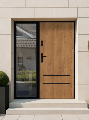 Contemporary Entrance Door with Side Panel | Black Frame | AluSteel