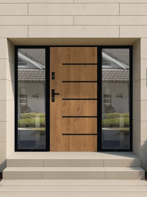 Model AURUM LOFT PREMIUM 72 mm front door with double sidelights / side panels with black frame and black handle - energy efficient modern external do