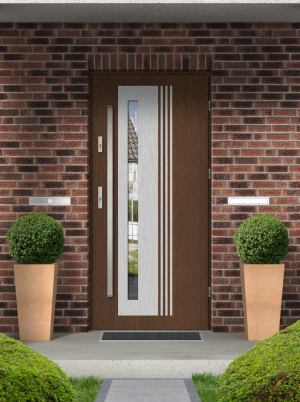 Contemporary modern front door and frame set triple-glazed mirrored glass - Model COLLARIS PREMIUM 72mm – energy efficient U=1.1 with bar Inox Design