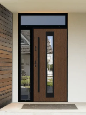 Model IGUANA LOFT PREMIUM 72 mm front door with side and top sidelight / side and top panel with black frame and black bar - energy efficient modern e