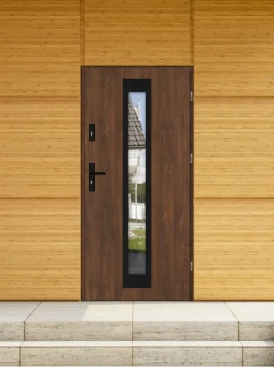 Model IGUANA BLACK PREMIUM 72 mm front door with black handle – energy efficient [Ud=1.1] modern external door with mirrored glass