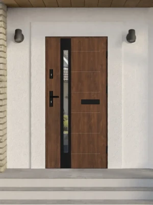 Model SLIM BLACK PREMIUM 72 mm front door with black handle – energy efficient [Ud=1.1] modern external door with mirrored glass